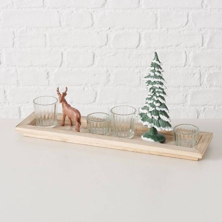Boltze Home, dekoracyjna taca z figurkami i świecznikami, dł. 42 cm