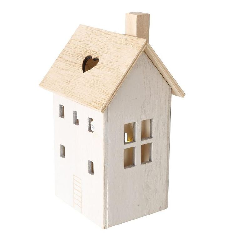 Boltze Home, drewniana dekoracja z oświetleniem, 2 domy, Aldea