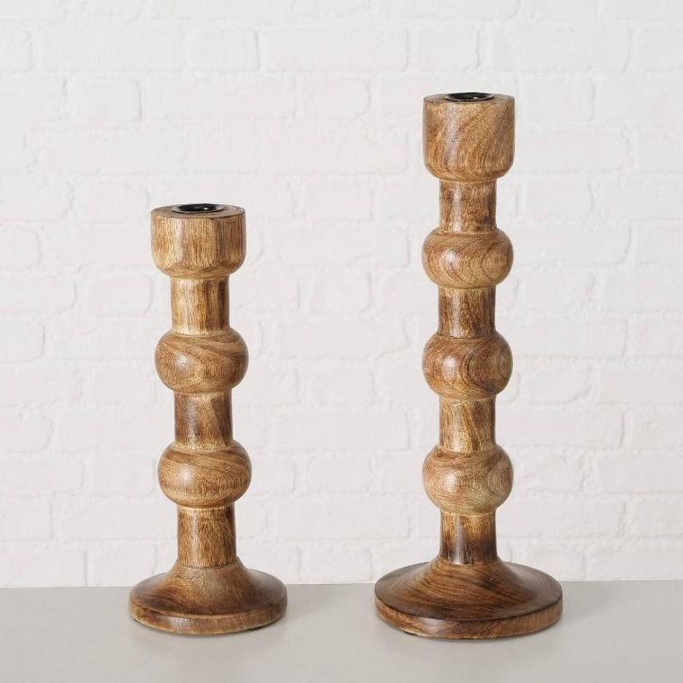 Boltze Home, drewniane świeczniki rzeźbione, Bubbles, 2 szt.