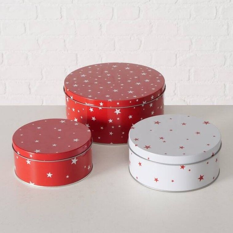 Boltze Xmas, Sterny, zestaw trzech puszek do przechowywania, średnica 13,5-20 cm