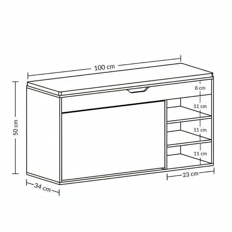 Boximo, Gradia, szafka na buty z siedziskiem i wysuwanymi półkami, 100-34-50 cm