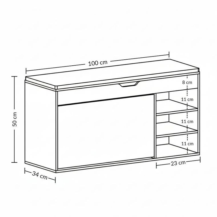 Boximo, Gradia, szafka na buty z siedziskiem i wysuwanymi półkami, 100-34-50 cm