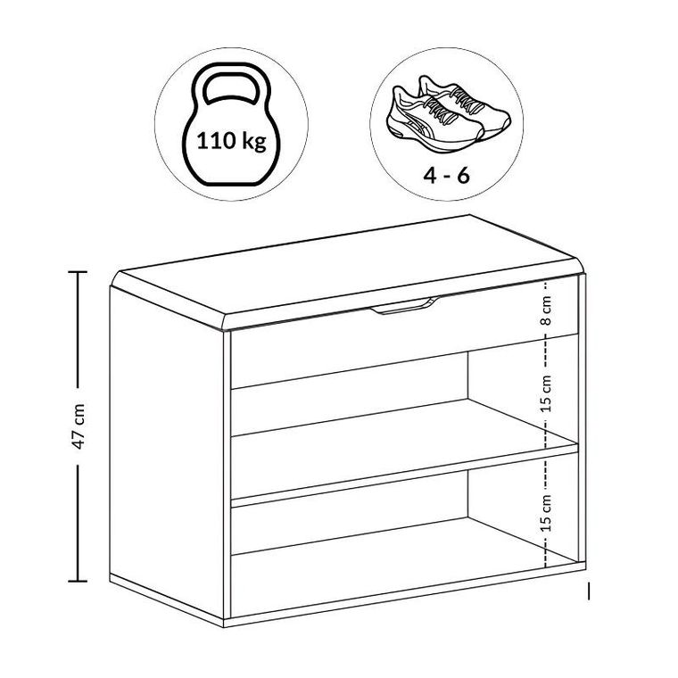 Boximo, Leva, szafka na buty z siedziskiem, 60-30-47 cm