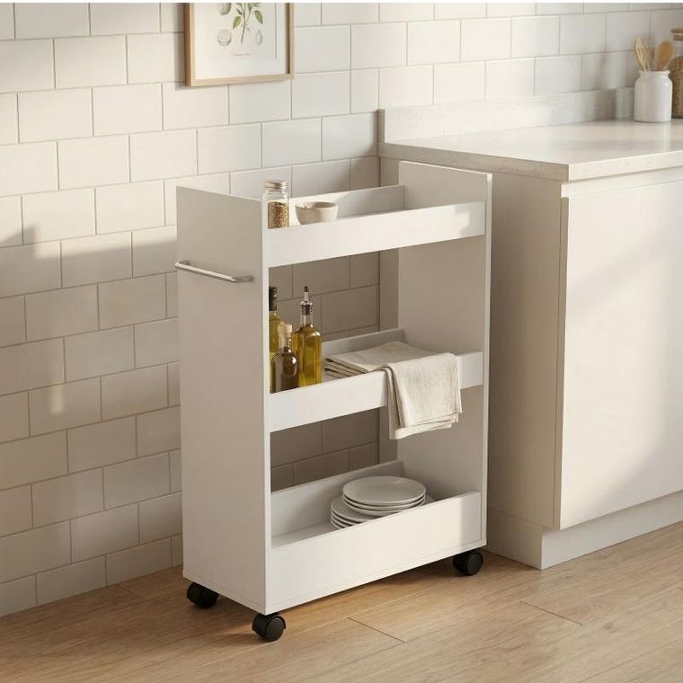 Boximo, Movo, wąski regał kuchenny na kółkach, trzy półki, 60-79-22 cm
