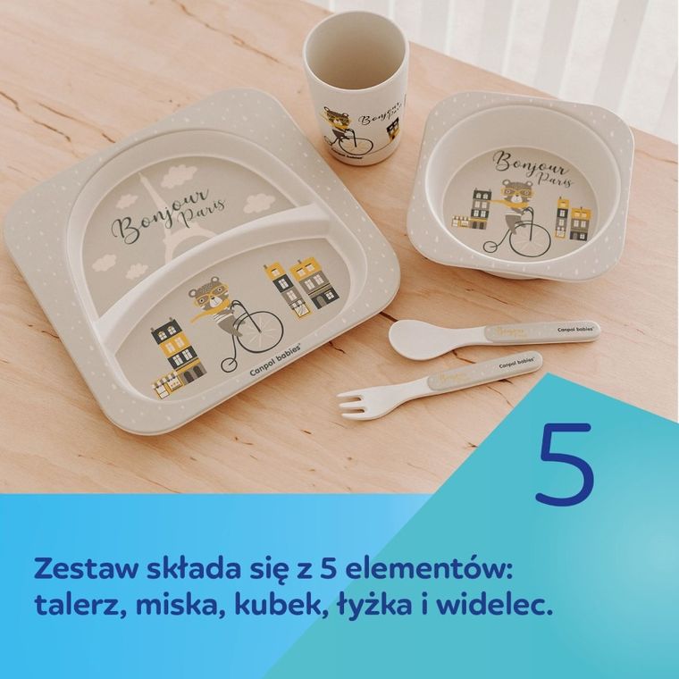 Canpol babies, Bonjour Paris, zestaw naczyń z kubkiem, beżowy