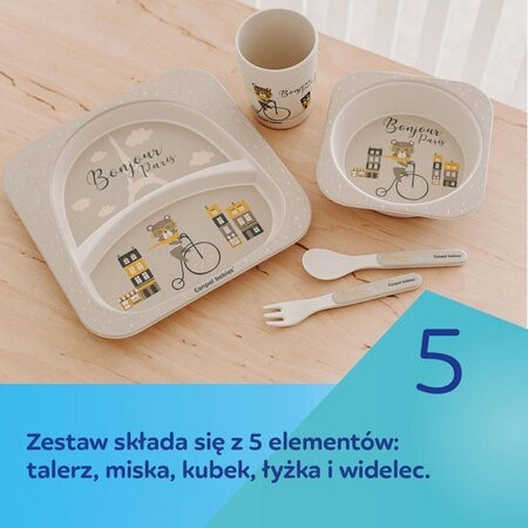 Canpol babies, Bonjour Paris, zestaw naczyń z kubkiem, granatowy