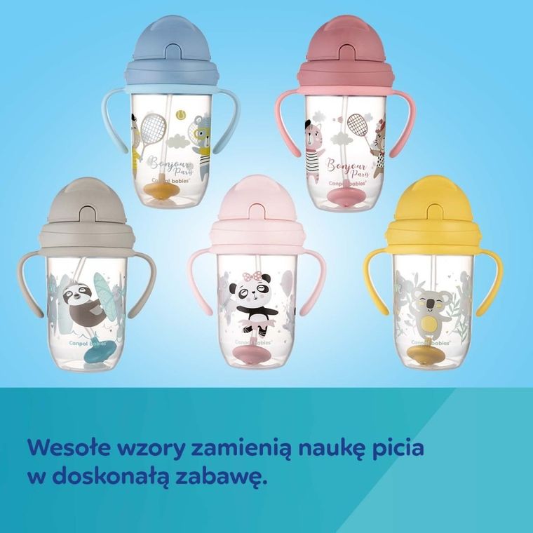 Canpol babies, kubek z odważnikiem i słomką + zapasowa słomka, żółty
