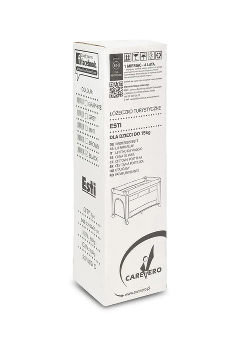 Caretero, Esti, łóżeczko turystyczne z opuszczanym bokiem, Black