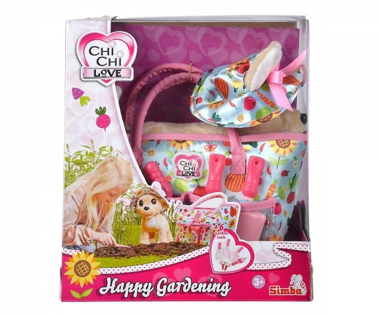 Chi Chi Love, Happy Gardening, piesek maskotka w torebce z akcesoriami ogrodniczymi