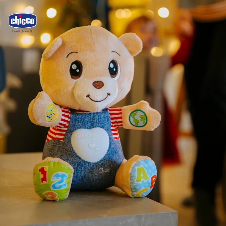 Chicco, Bilingual ABC, Teddy, Miś okazujący uczucia, zabawka edukacyjna, dwujęzyczna, 25 cm
