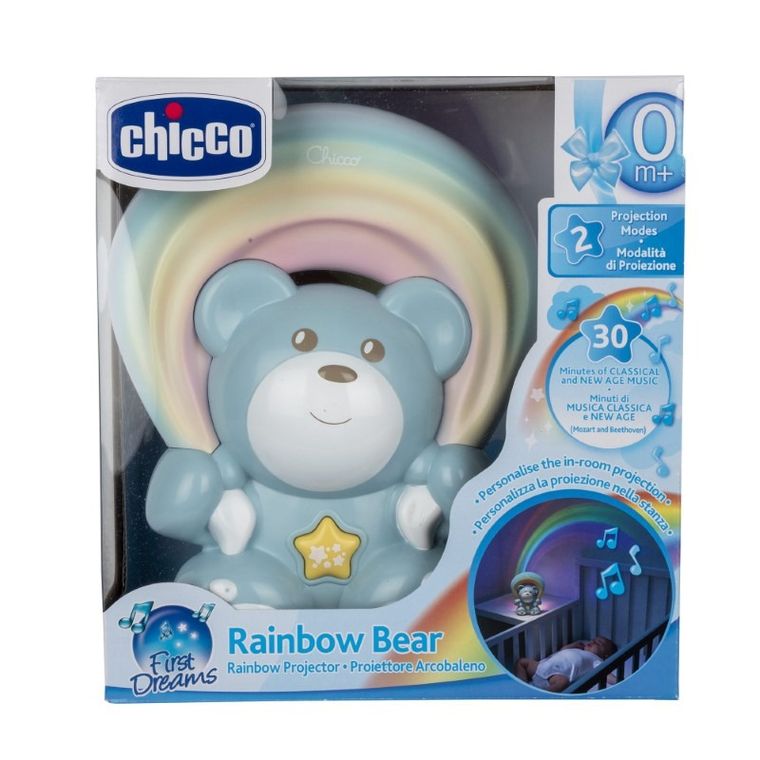 Chicco, First Dreams, Miś Rainbow, projektor z muzyką, uspokajacz, niebieski