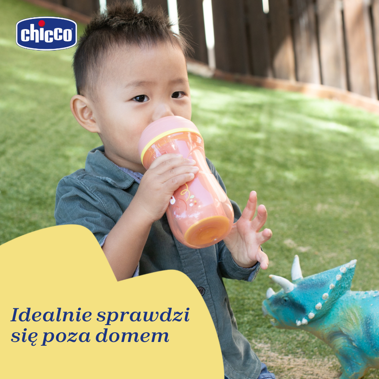 Chicco, kubek treningowy, niekapek, termiczny z twardym ustnikiem, brzoskwiniowy, 14m+, 266 ml