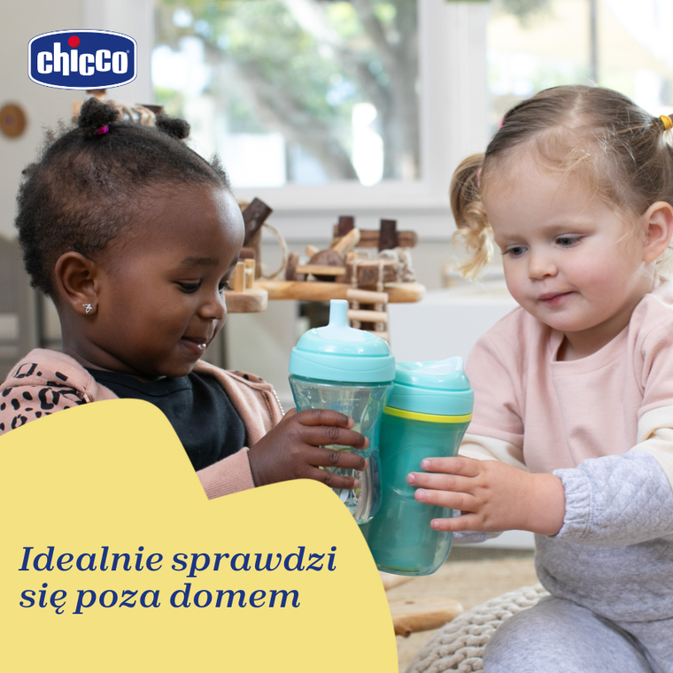 Chicco, kubek treningowy, niekapek, termiczny z twardym ustnikiem, turkusowy, 14m+, 266 ml