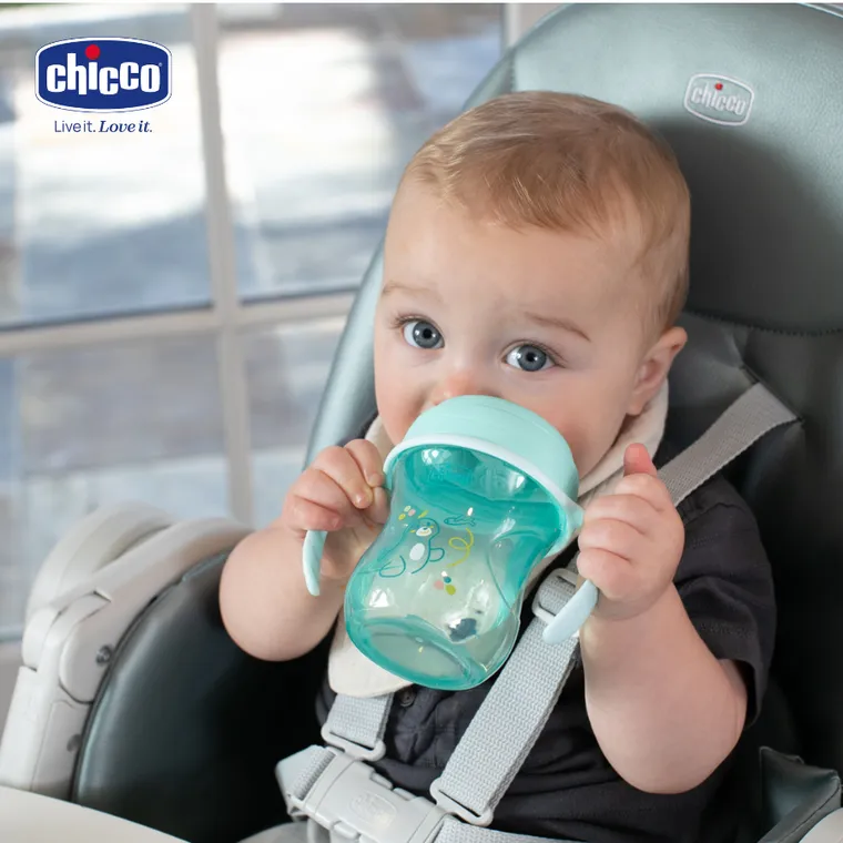 Chicco, kubek treningowy, niekapek z twardym ustnikiem, turkusowy, 6m+, 200 ml