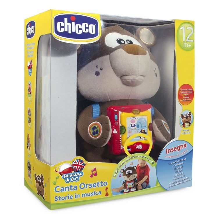 Chicco, Miś podróżnik,  dwujęzykowa zabawka interaktywna, 33 cm