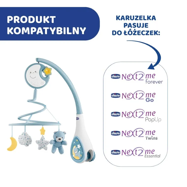 Chicco, Next2Dreams, karuzela 3w1, niebieska