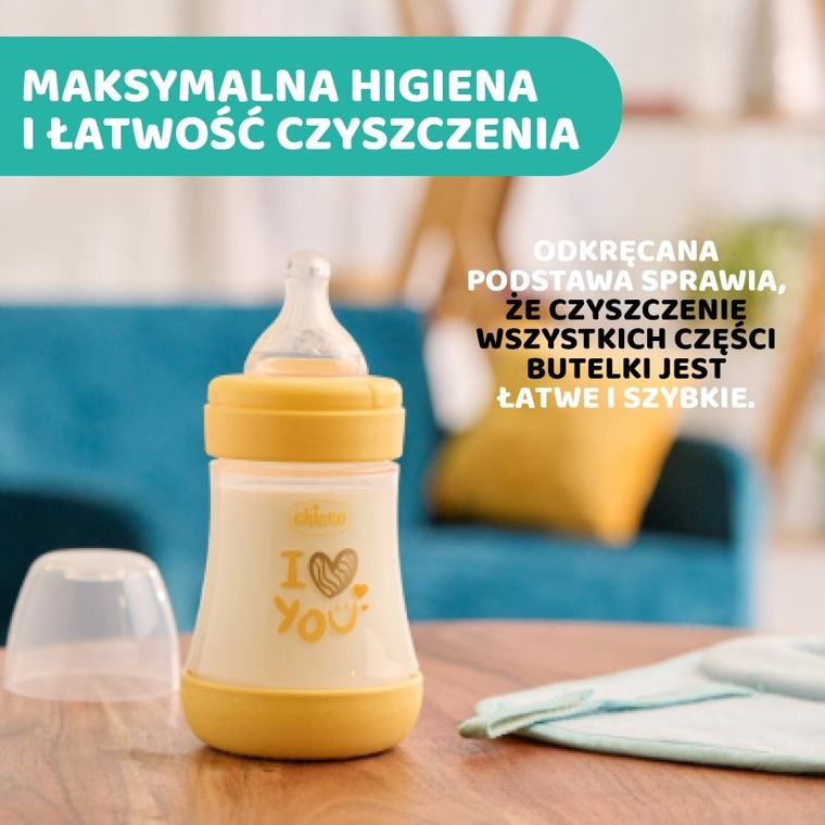 Chicco, Perfect5, butelka antykolkowa, yellow, 0m+, 150 ml