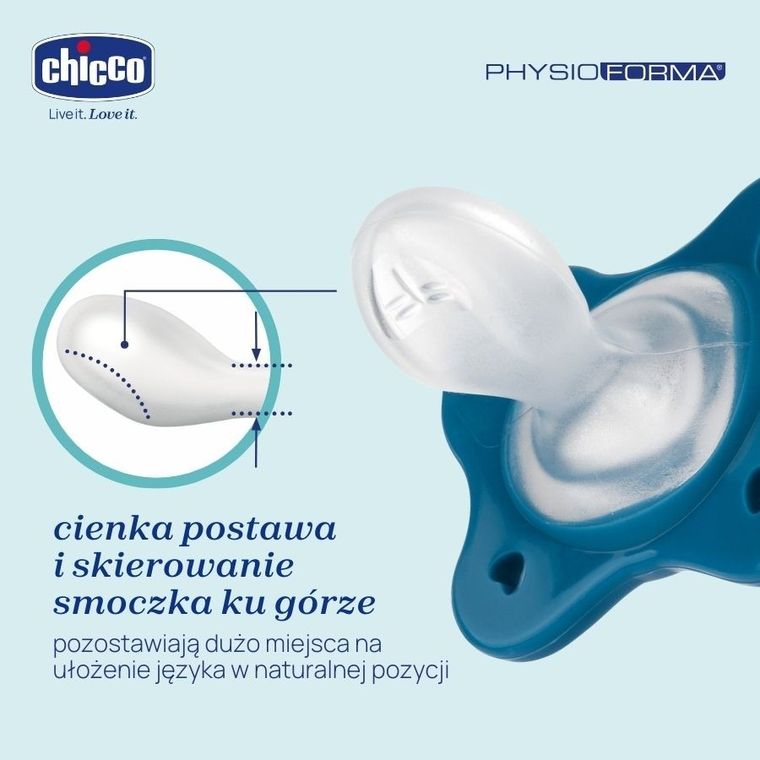 Chicco, PhysioForma Dual Soft, smoczek uspokajający, silikonowy, niebieski, 16-36m, 2 szt.