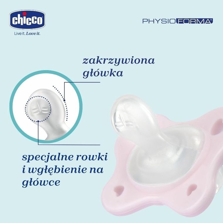 Chicco, PhysioForma Dual Soft, smoczek uspokajający, silikonowy, różowy, 2-6m, 2 szt.