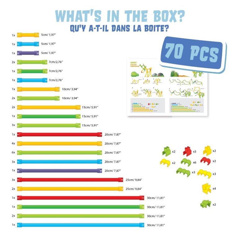 Clics, Spaghetteez, miękkie patyczki konstrukcyjne, 70 elementów