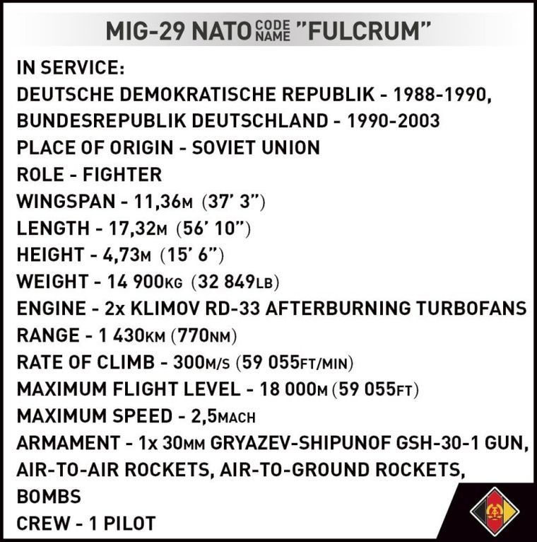 Cobi, Armed Forces, MiG-29 (EAST GERMANY), klocki, 545 elementów