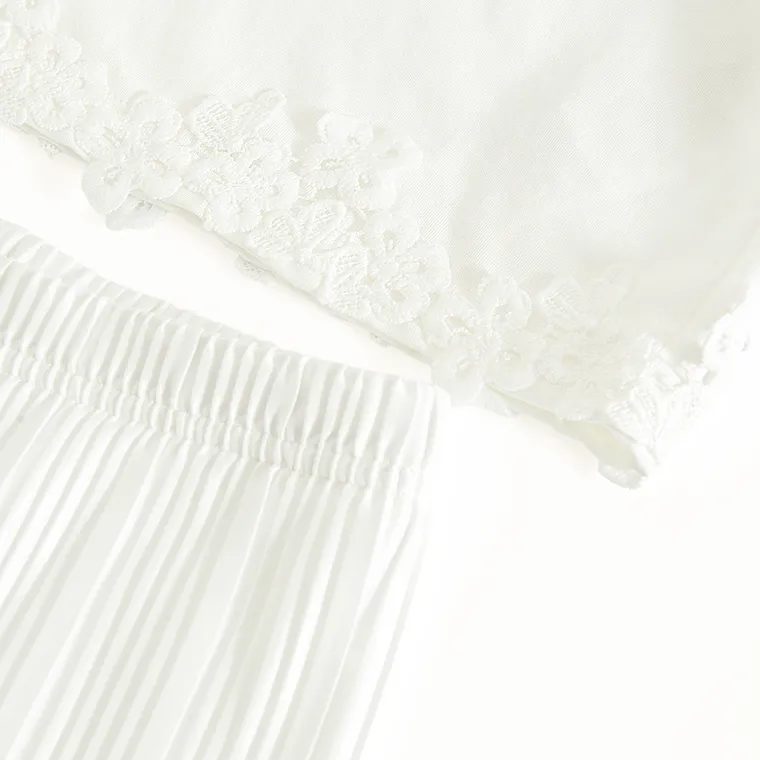 Cool Club, Komplet dziewczęcy, Bluzka z krótkim rękawem, Spodnie materiałowe, wide, biały