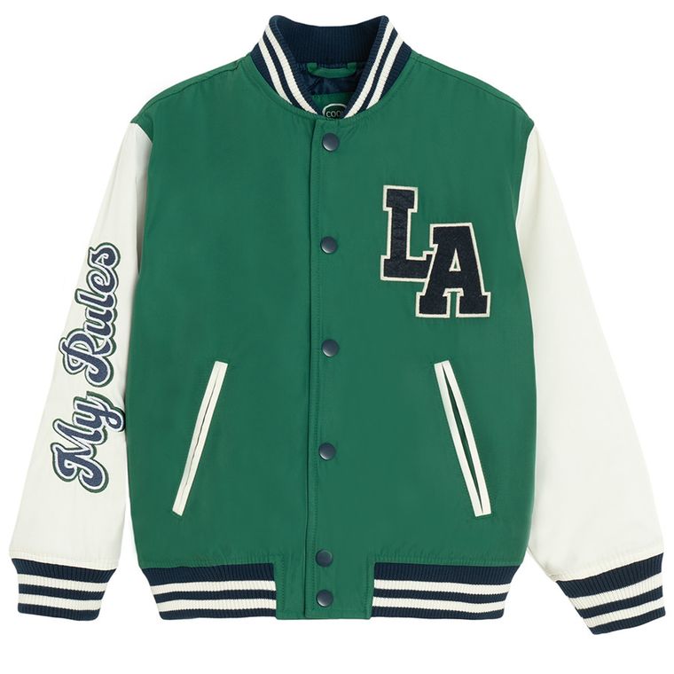 Cool Club, Kurtka bejsbolówka chłopięca z kapturem, oversize, zielona