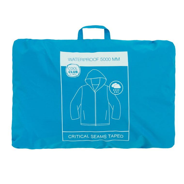 Cool Club, Przeciwdeszczowa kurtka chłopięca z kapturem, składana do kieszeni, niebieska
