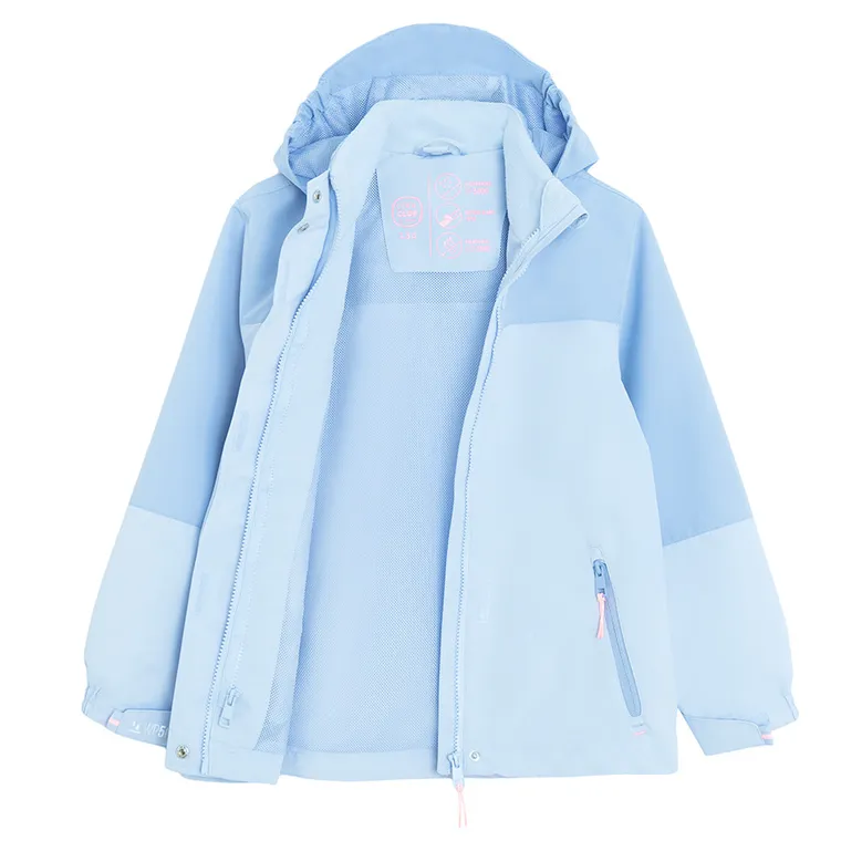 Cool Club, Przeciwdeszczowa kurtka dziewczęca z kapturem, 3w1, Bluza, rozpinana, polarowa, niebieska