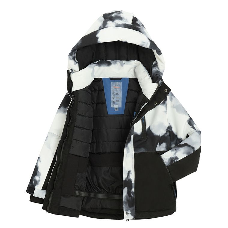 Cool Club, Wodoszczelna kurtka narciarska chłopięca z kapturem, ocieplana, czarno-biała