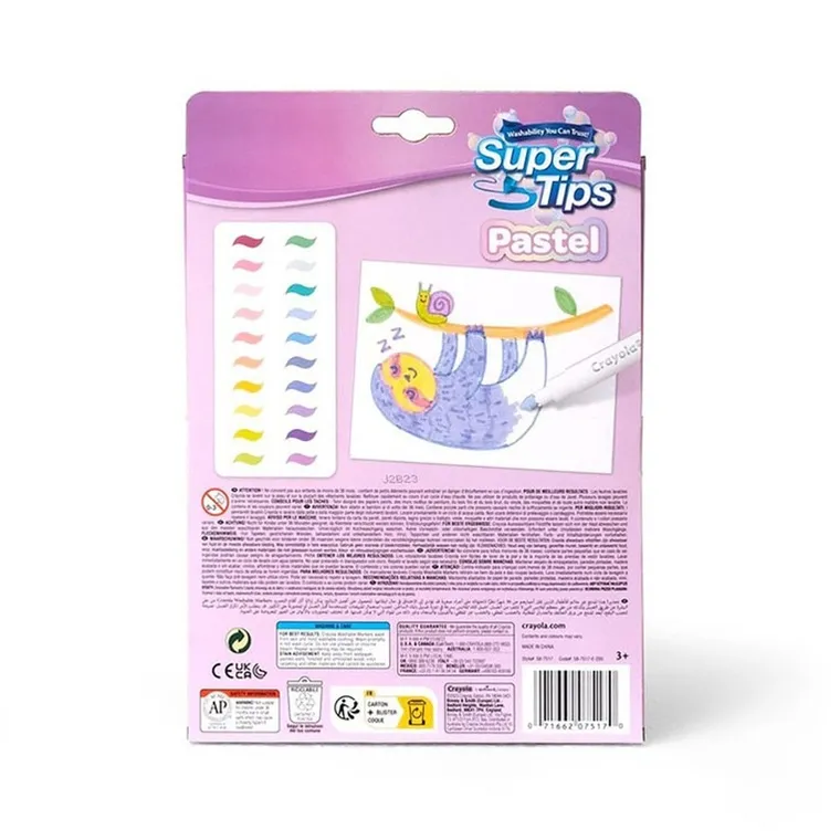 Crayola, Super Tips, flamastry zmywalne, pastelowe, 20 szt.