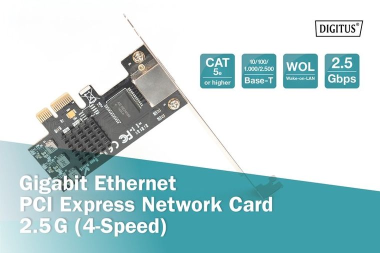 Digitus, karta sieciowa, przewodowa, PCI express, 1xRJ45 2.5 gb, ethernet, 2500mbps, DN-10135