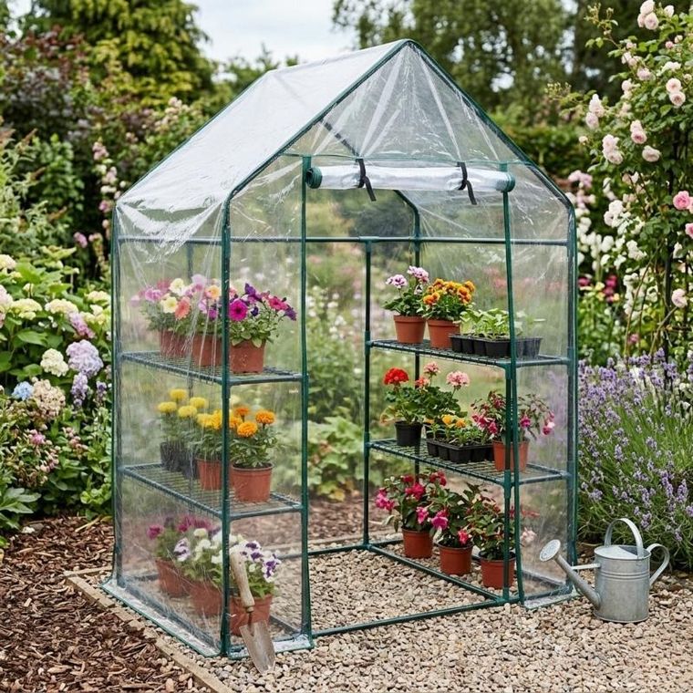 Edenia, Miva, mini szklarnia foliowa z półkami, 73-143-195 cm