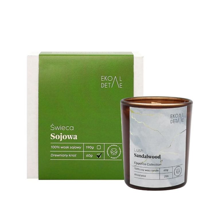 EkoDetale, Elegance, świeca sojowa w szkle, Lush Sandalwood, 60g