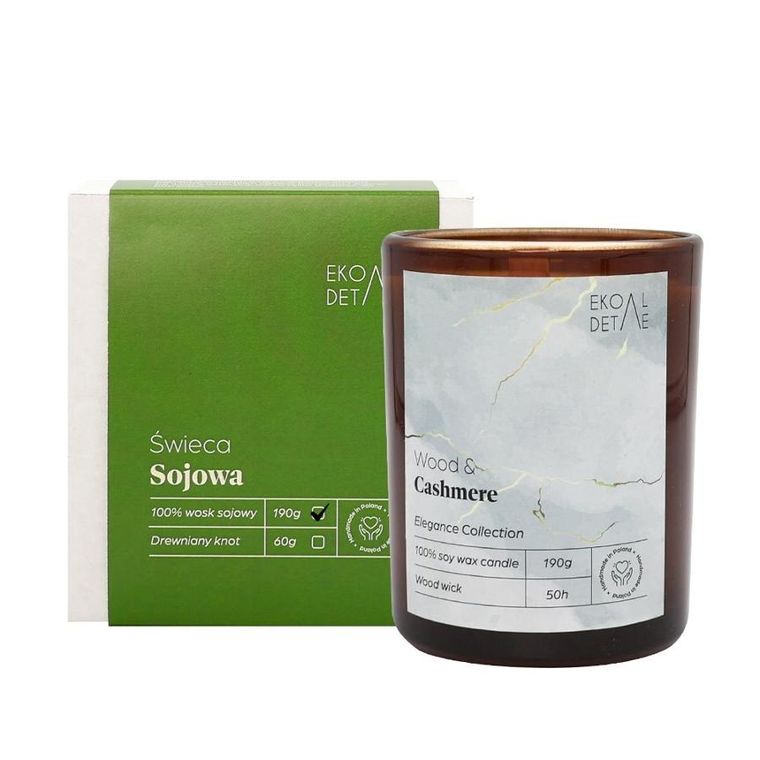 EkoDetale, Elegance, świeca sojowa w szkle, Wood & Cashmere, 190g