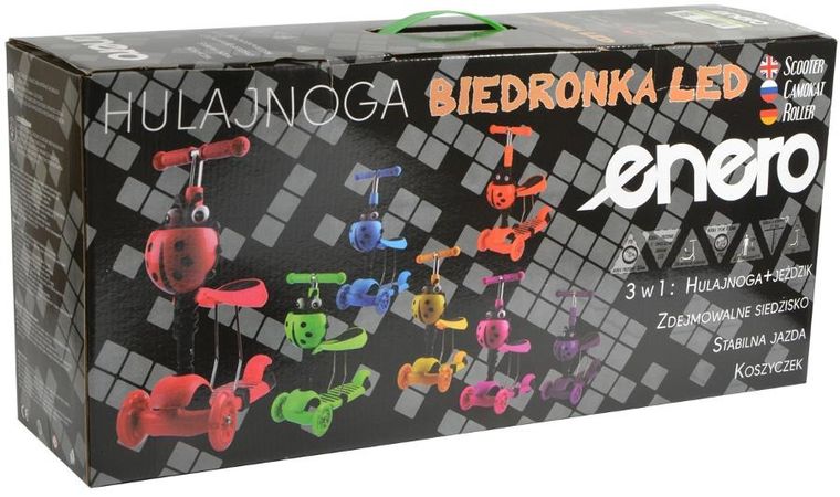 Enero, Biedronka, hulajnoga 3-kołowa, balansowa, 3w1, czerwona