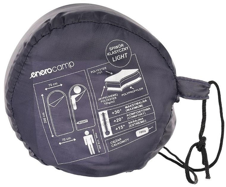 Enero camp, śpiwór turystyczny light, szary, 200-70 cm