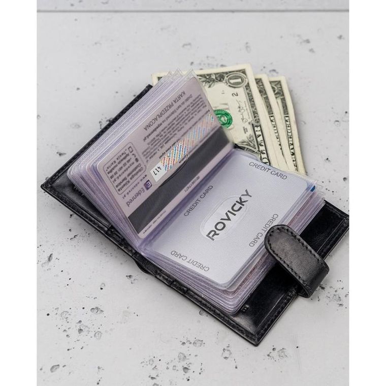 Etui na dokumenty, czarne, skórzane, Rovicky