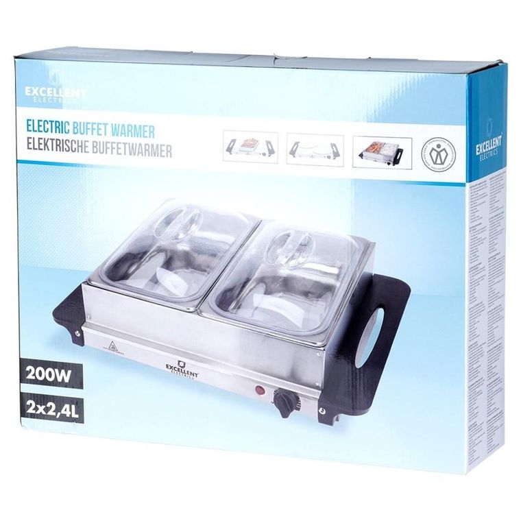 Excellent Electrics, podgrzewacz elektryczny do potraw, stalowy, 2 wkłady
