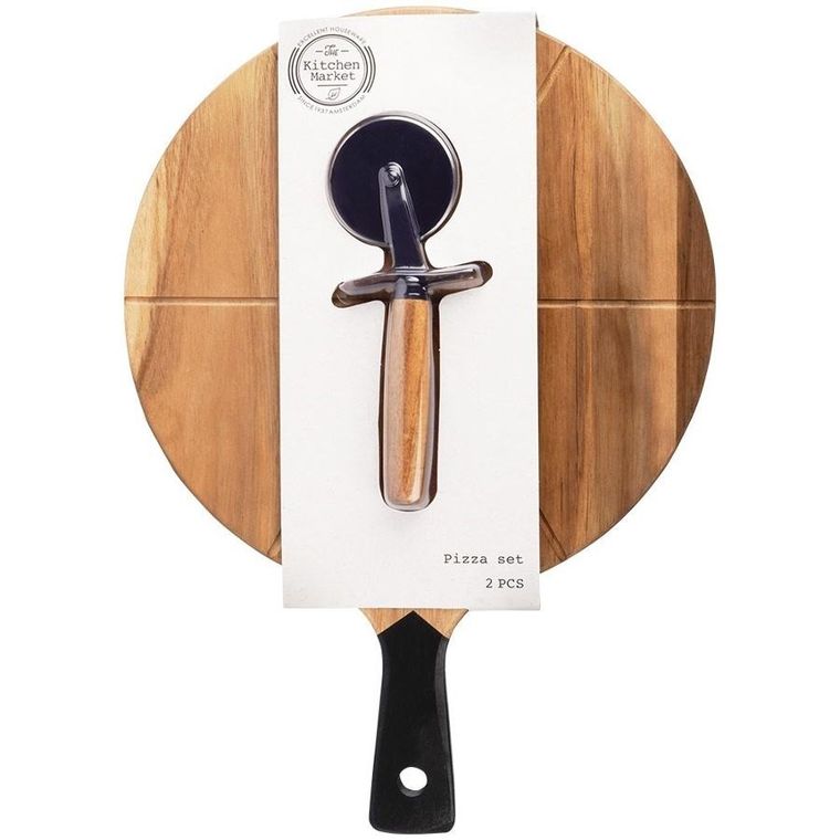 Excellent Houseware, deska do pizzy Drewniana okrągła z nożem, 30 cm