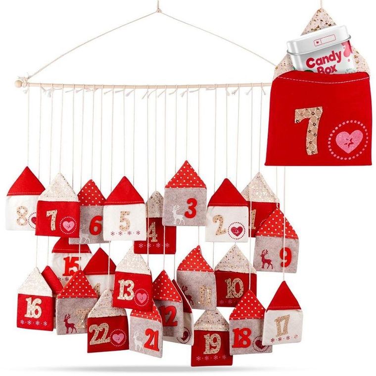 Excellent Houseware, kalendarz adwentowy domki, 70-60 cm