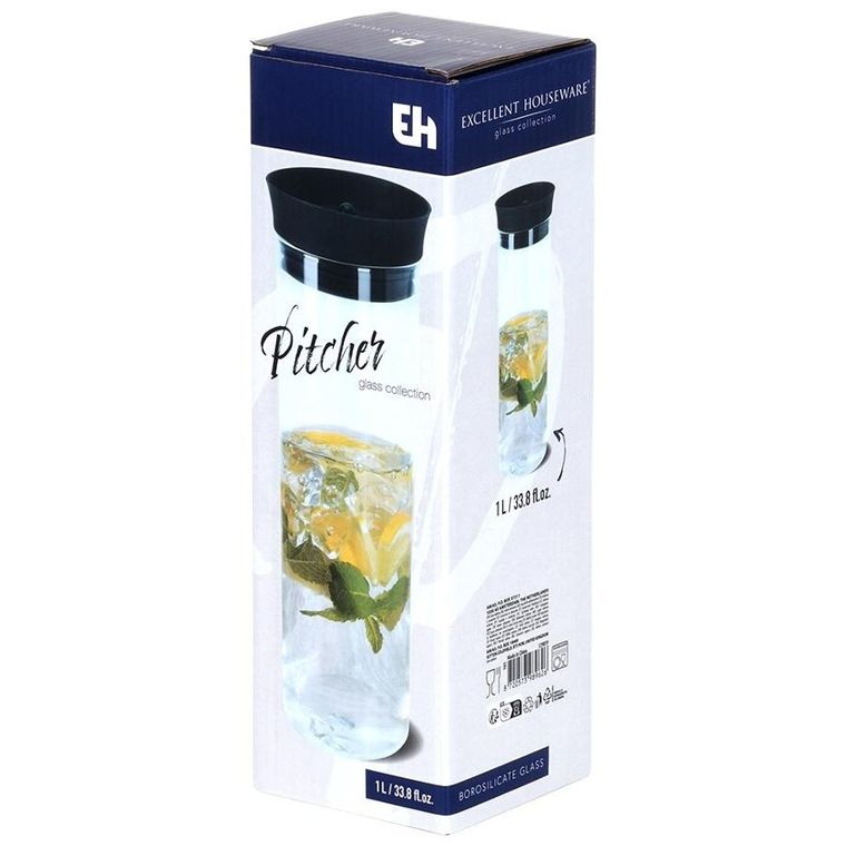 Excellent Houseware, karafka szklana z pokrywką, 1l