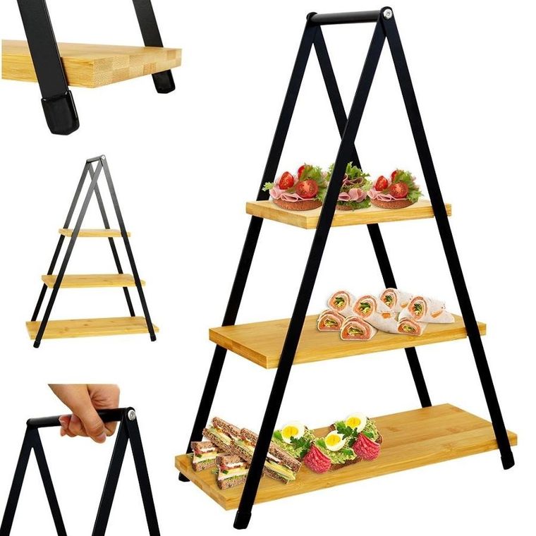 Excellent Houseware, patera 3-poziomowa, drewniana, metalowa, 38-16.5-53 cm