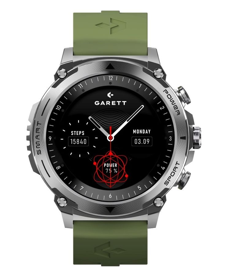 Garett, Atom, smartwatch, srebrny stalowy