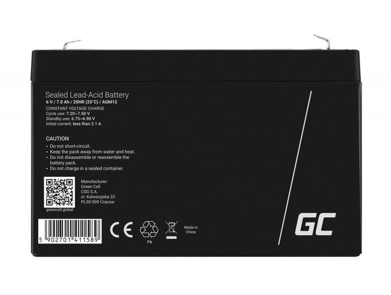 Green Cell, akumulator żelowy, AGM12, 6V, 7 Ah