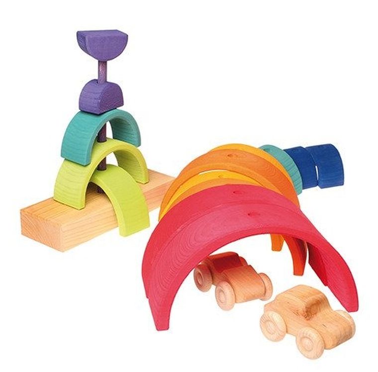 Grimm's, Wieża z 2 tęczy, drewniana układanka, kolorowa, 1+