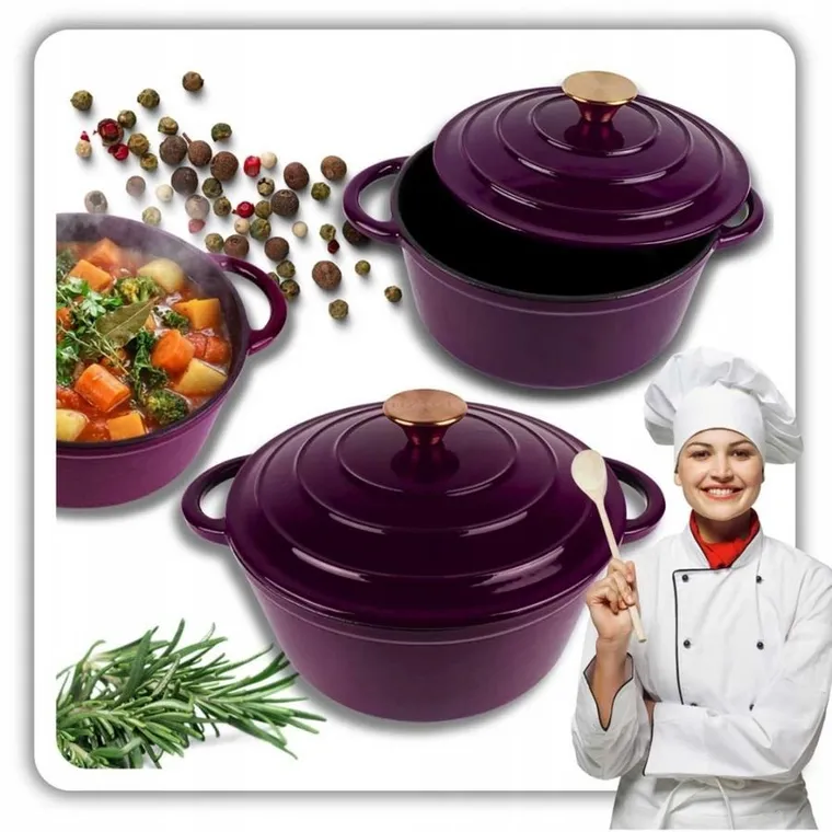 Hage, emaliowany garnek, żeliwny, eggplant, 22 cm, 3l