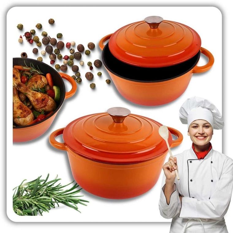 Hage, emaliowany garnek żeliwny, pomarańczowa, 22 cm, 3l