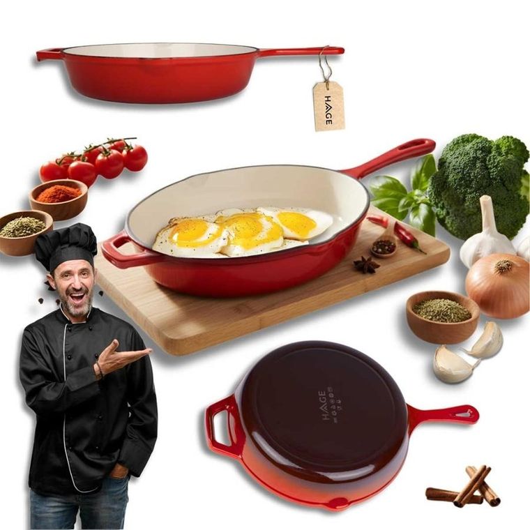 Hage, patelnia żeliwna, emaliowana, czerwona, 26 cm