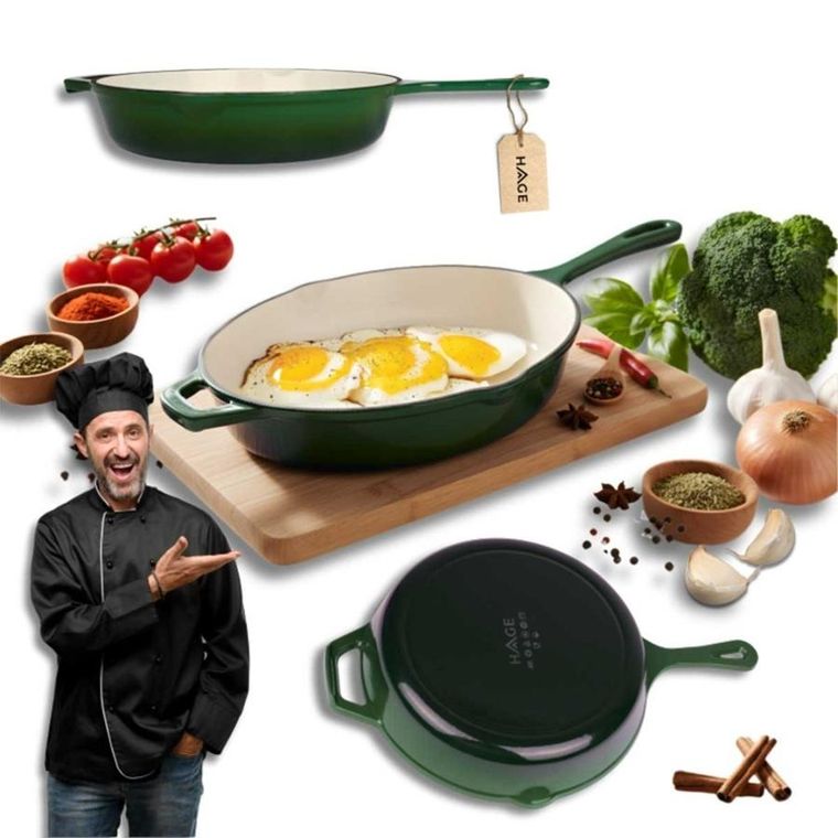 Hage, patelnia żeliwna, emaliowana, zielona, 26 cm